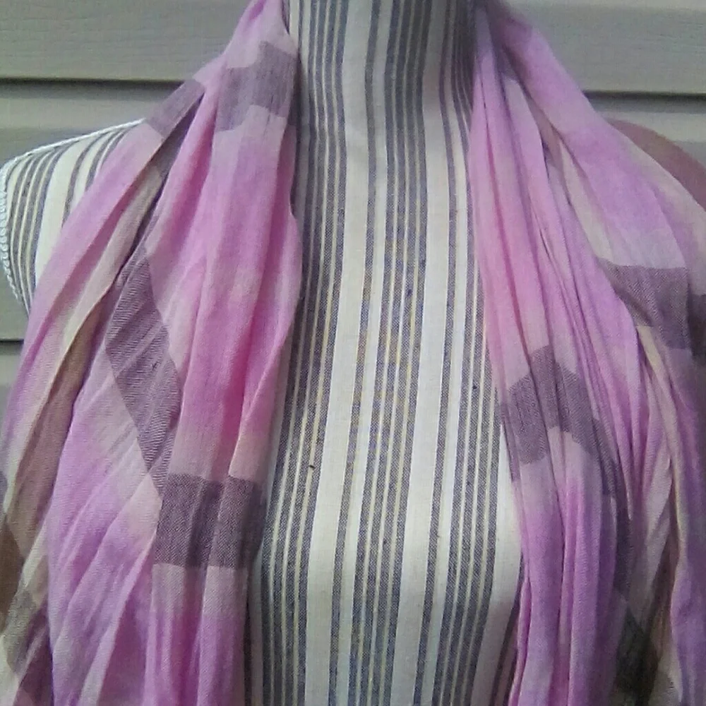 Designer Pink & Brown Plaid Scarf with Fringe
